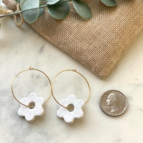 Polymer Clay Dainty Flower Gold Hoops - Picture 4 of 5